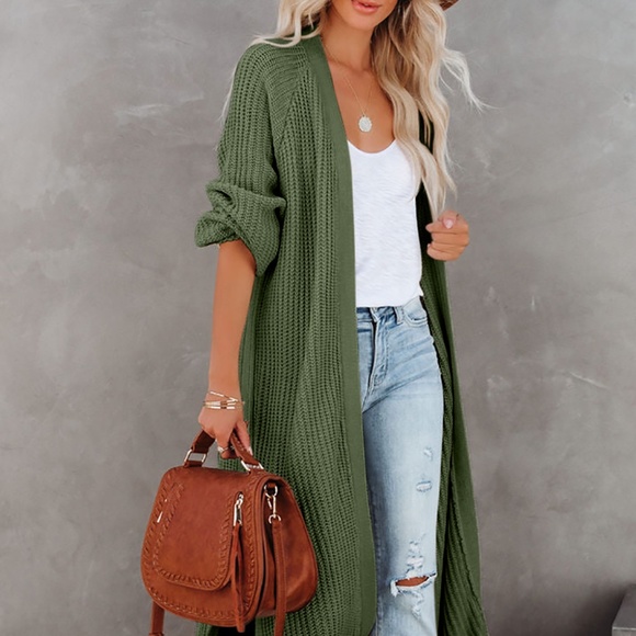 Olive Green Duster Cardigan - Picture 1 of 6
